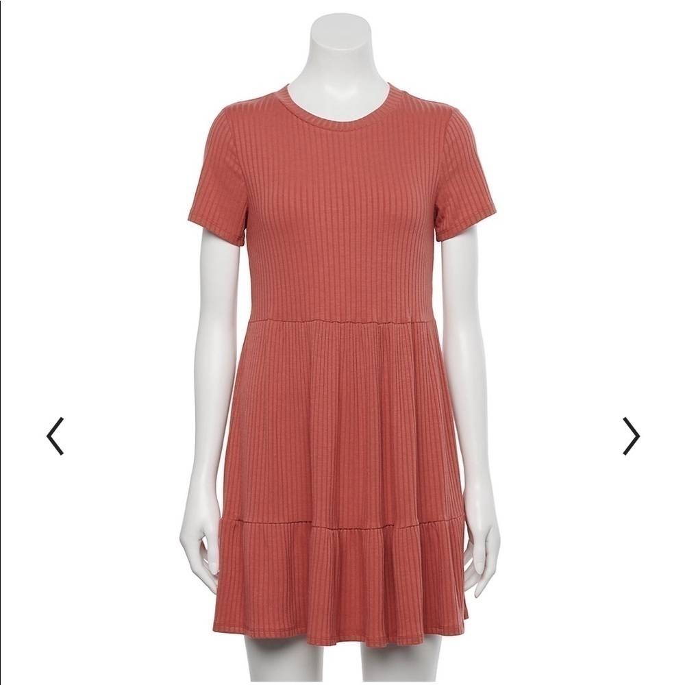 Lily Rose Women's Size Small T-Shirt Dress Crewneck Short Sleeve Ribbed Tiered